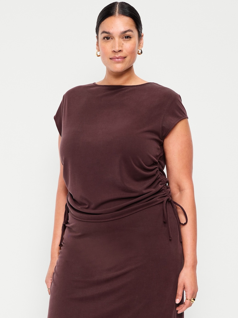 Cap-Sleeve Shirred Side Top