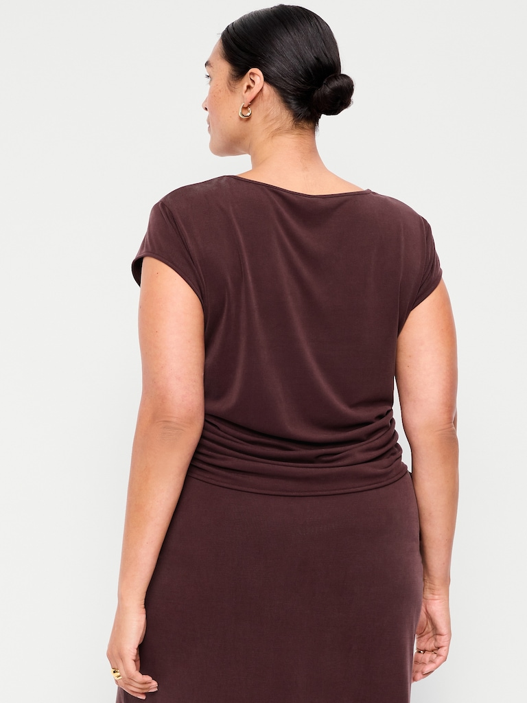 Cap-Sleeve Shirred Side Top