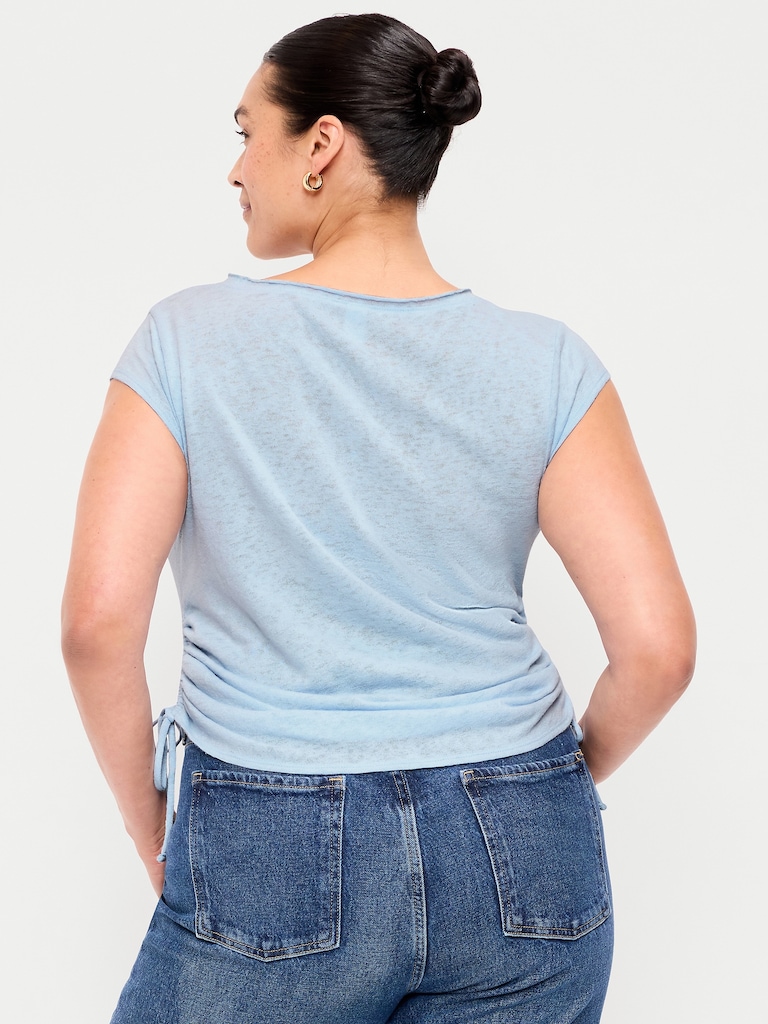 Cap-Sleeve Shirred Side Top