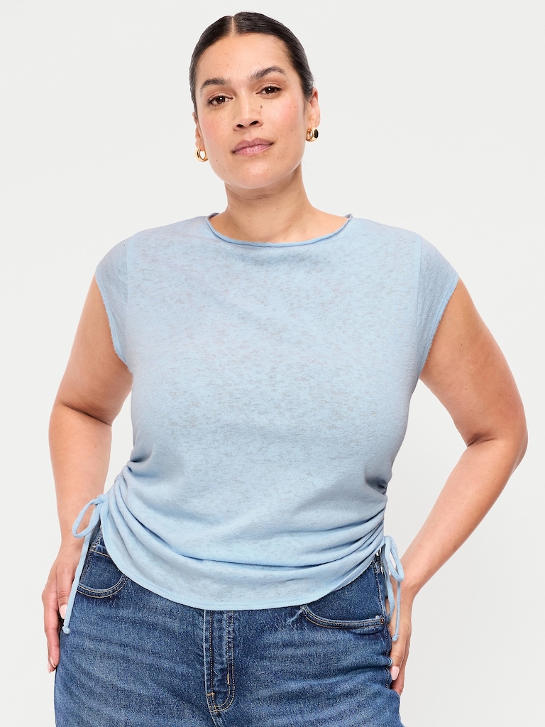 Cap-Sleeve Shirred Side Top