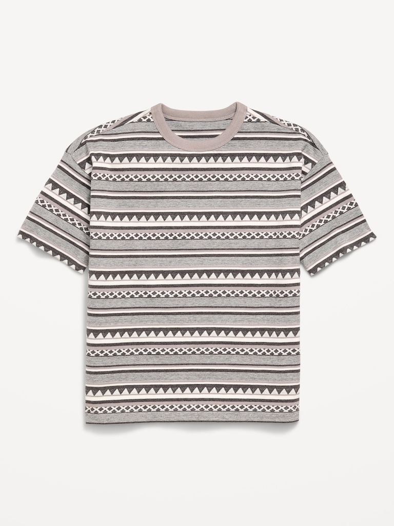 Oversized Short-Sleeve Textured Striped T-Shirt for Boys