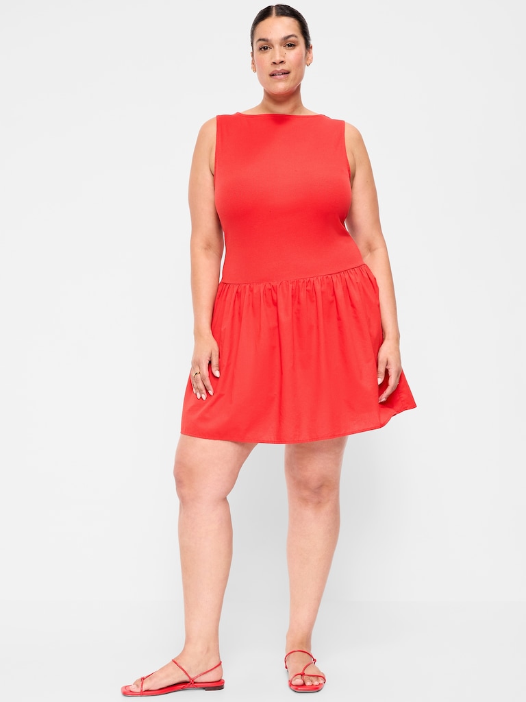 Mixed Media Drop-Waist Mini Dress