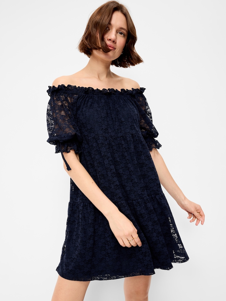 Off-The-Shoulder Lace Mini Dress