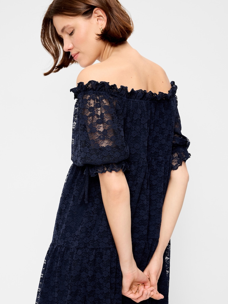 Off-The-Shoulder Lace Mini Dress