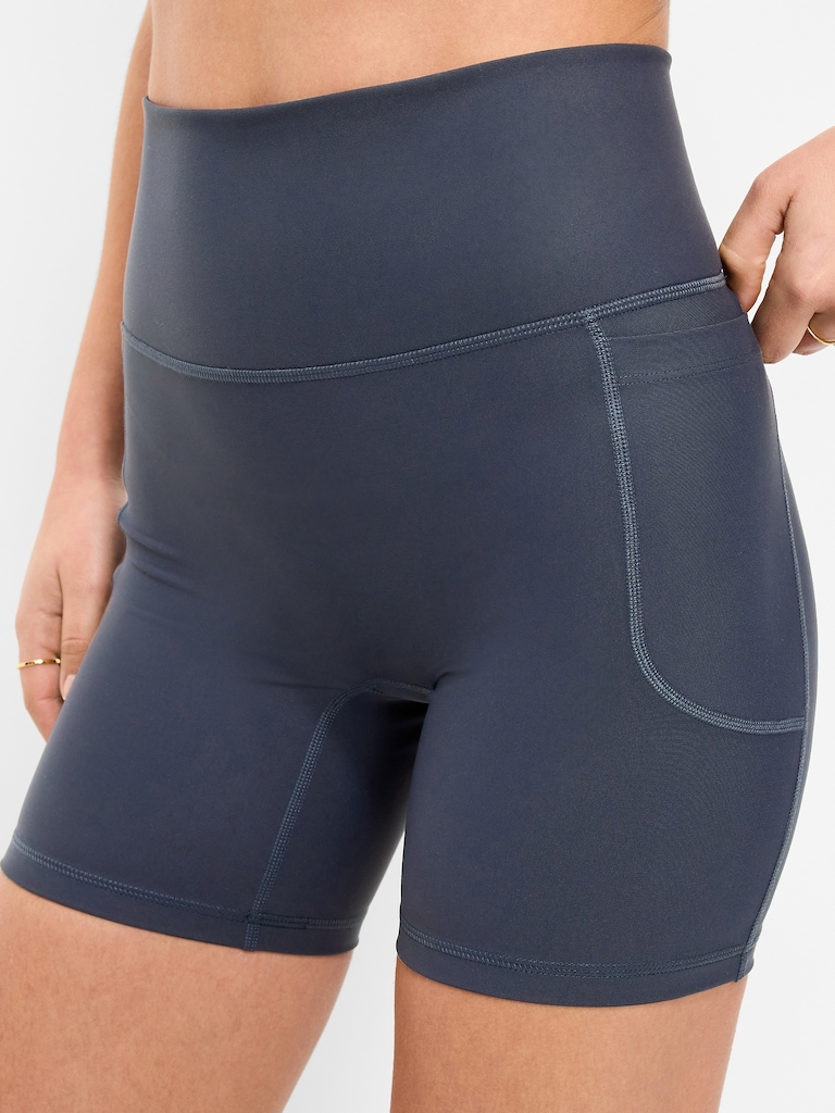 Extra-High Waisted PowerSoft Boundless Pocket Biker Shorts-- 6-inch inseam - No Front Seam