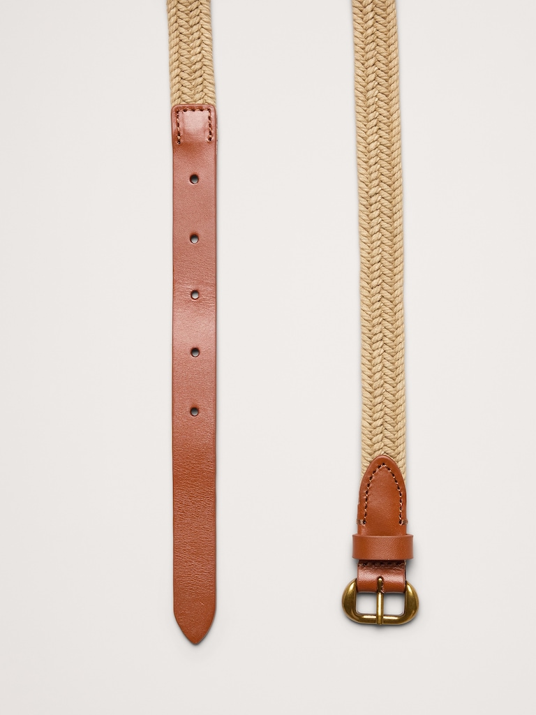 Slim Braided Cotton Belt With Leather