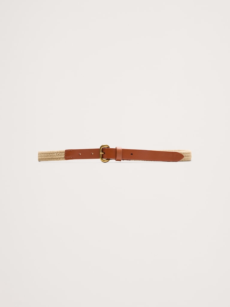 Slim Braided Cotton Belt With Leather