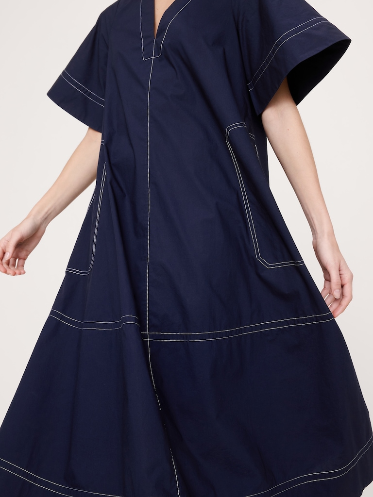 Cotton Poplin Trapeze Midi Dress