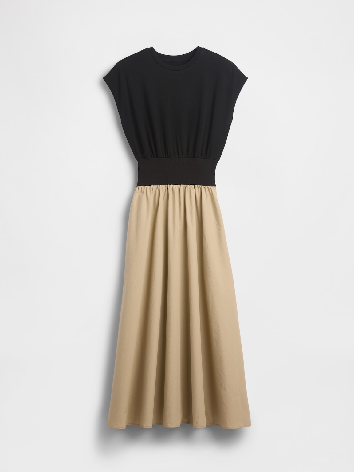 Mixed Media Drop-Waist Midi Dress