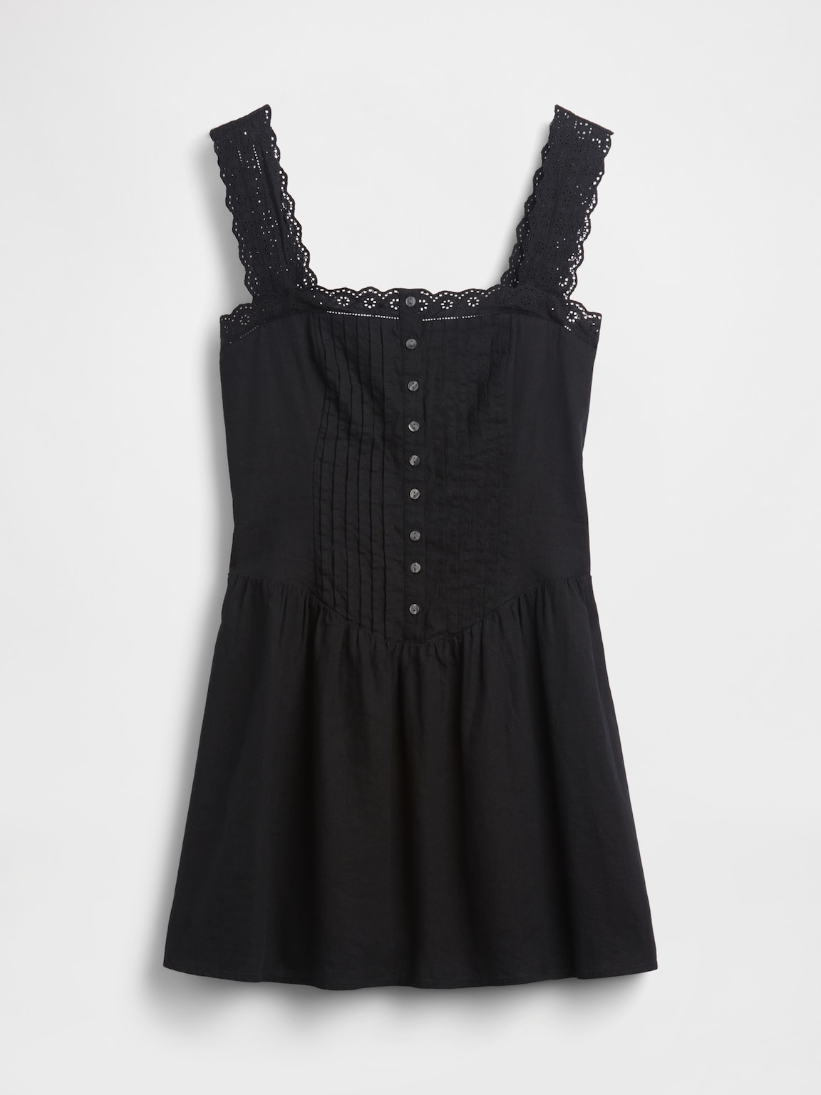 Pintuck Drop-Waist Mini Dress