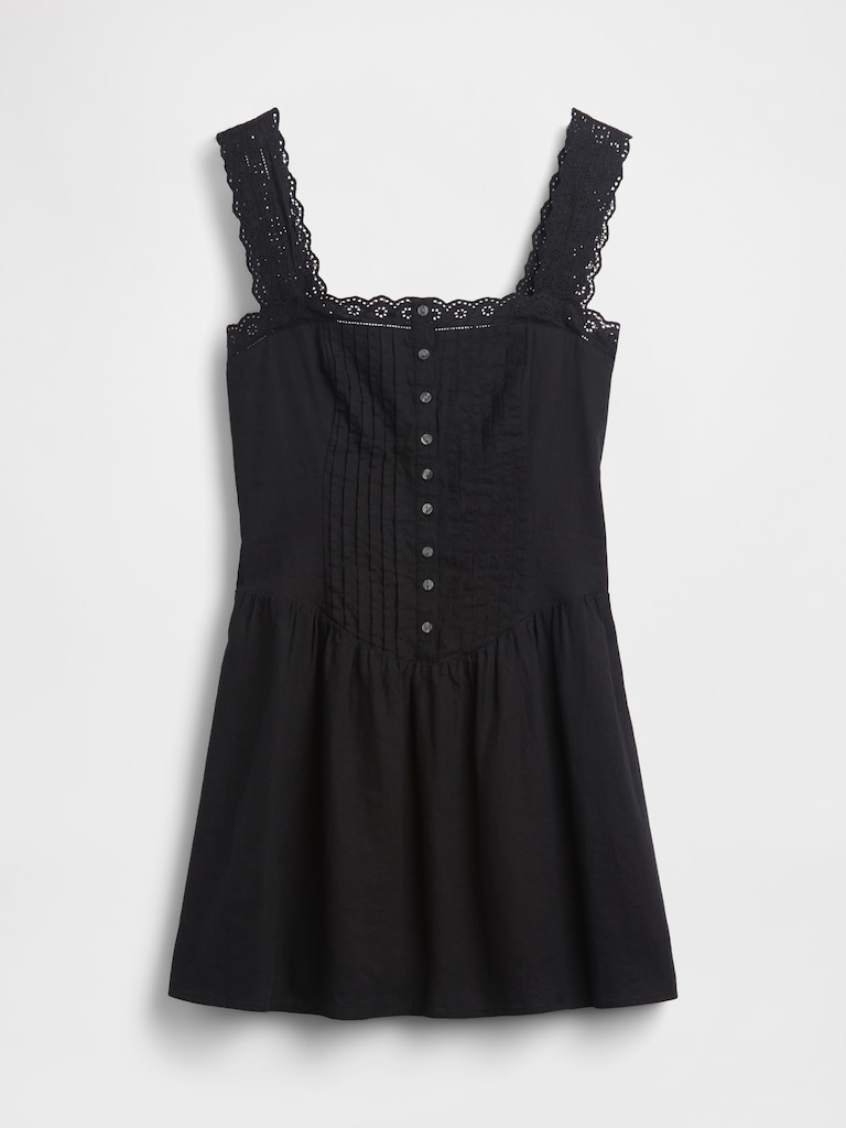 Pintuck Drop-Waist Mini Dress