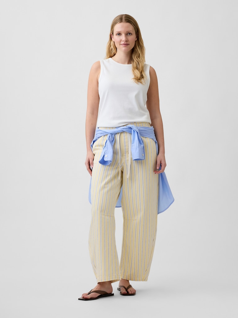 Mid Rise Stripe Pull-On Barrel Jeans