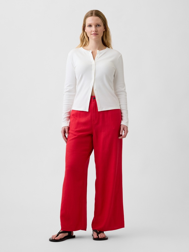 High Rise Linen-Blend Wide-Leg Pants