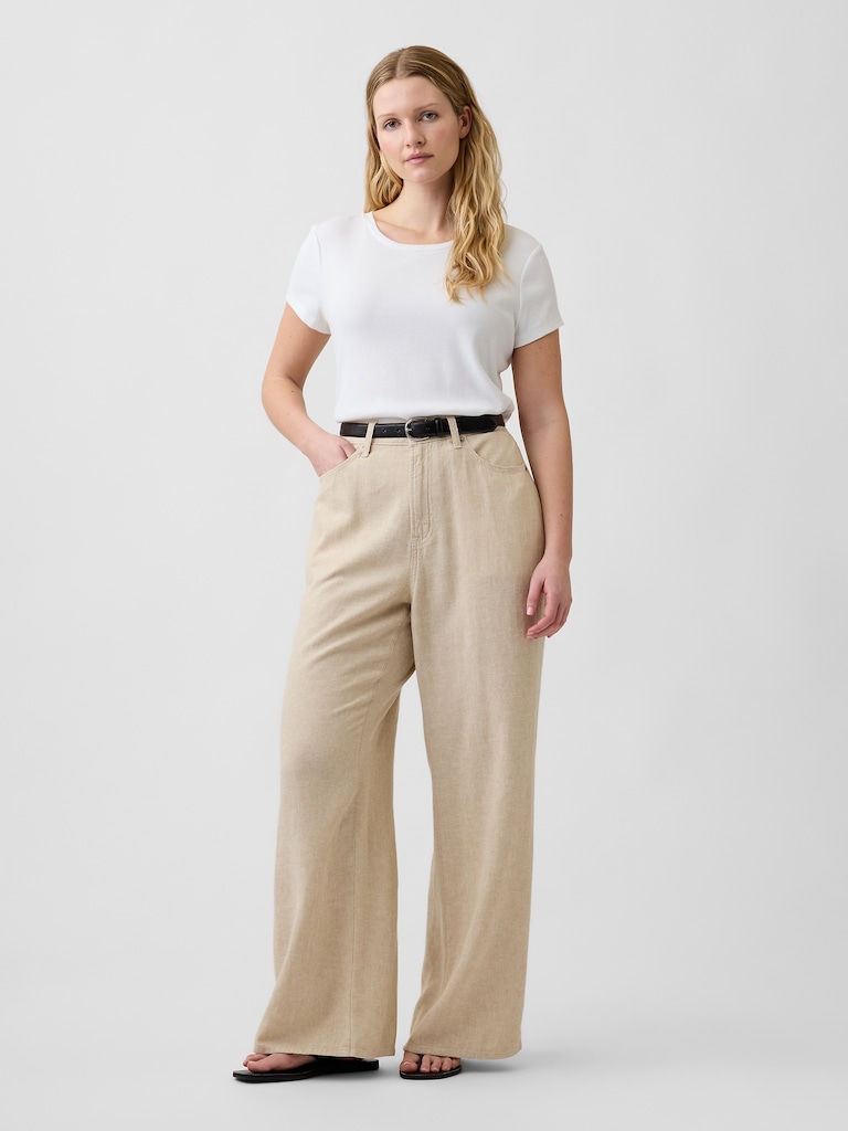 High Rise Linen-Blend Wide-Leg Pants