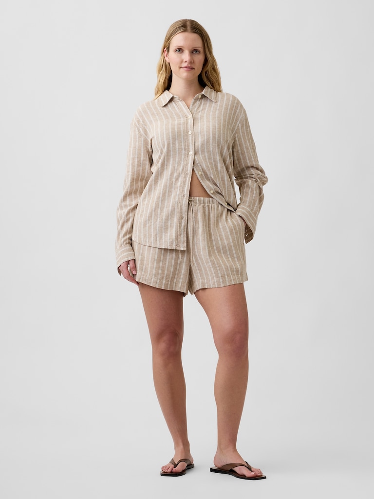 4" High Rise Pull-On Linen-Blend Shorts