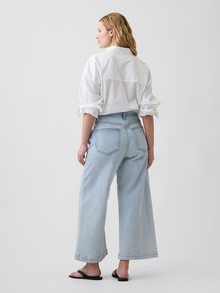 High Rise Drawstring Wide-Leg Crop Jeans
