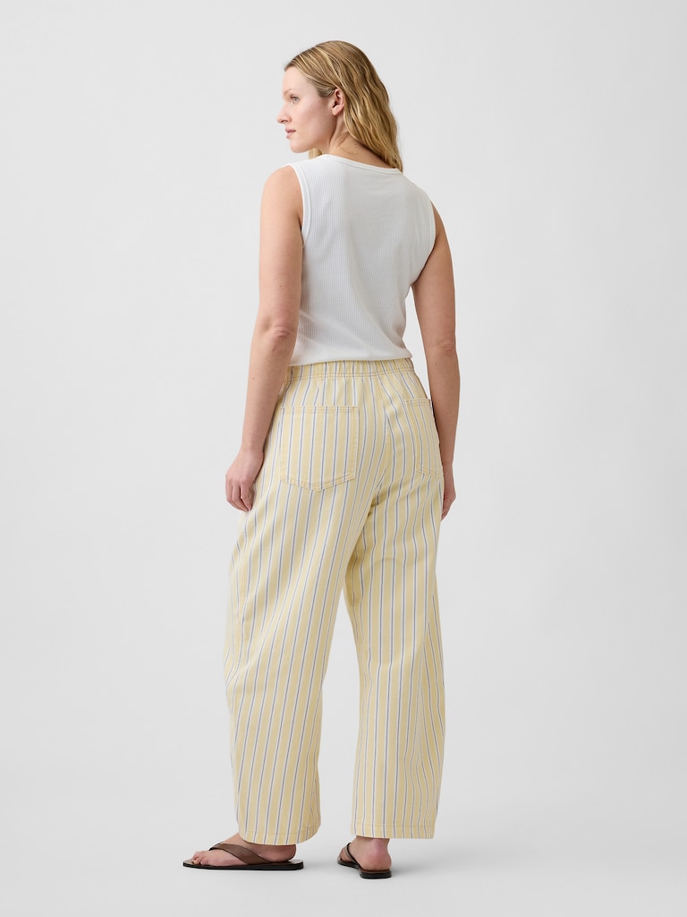 Mid Rise Stripe Pull-On Barrel Jeans