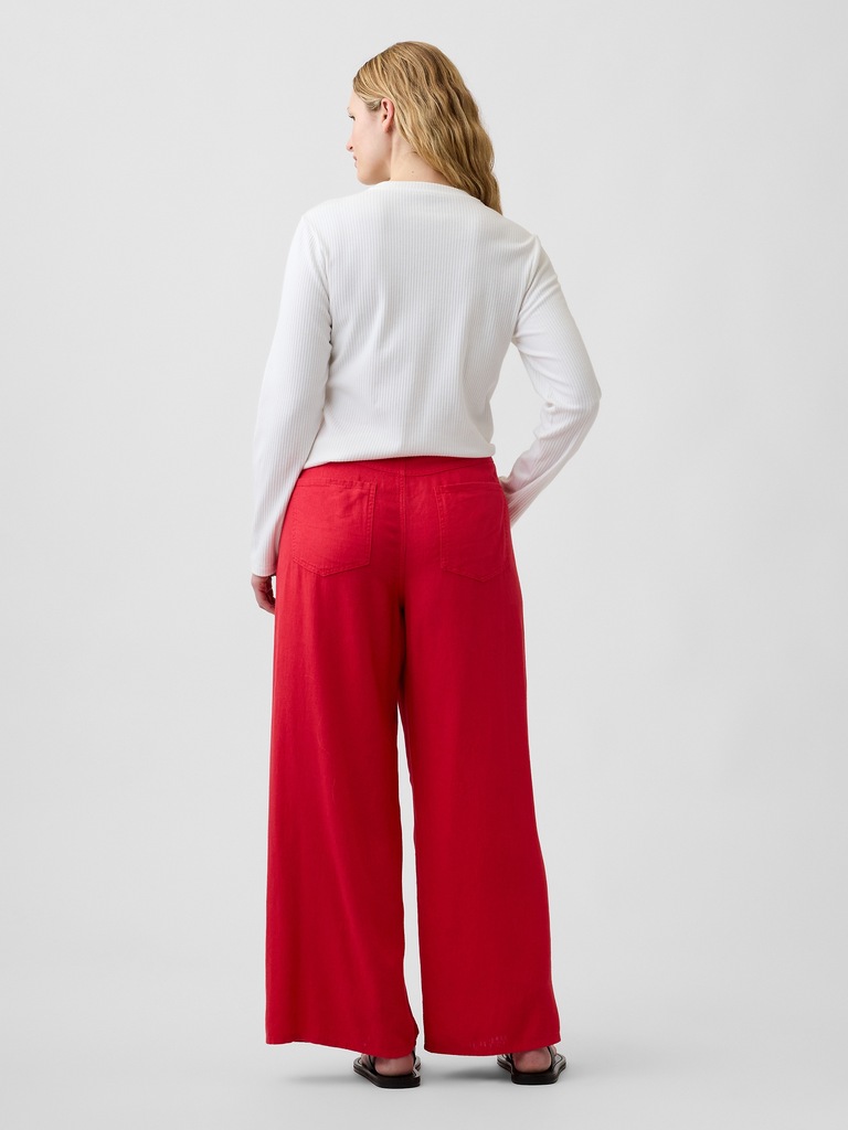 High Rise Linen-Blend Wide-Leg Pants