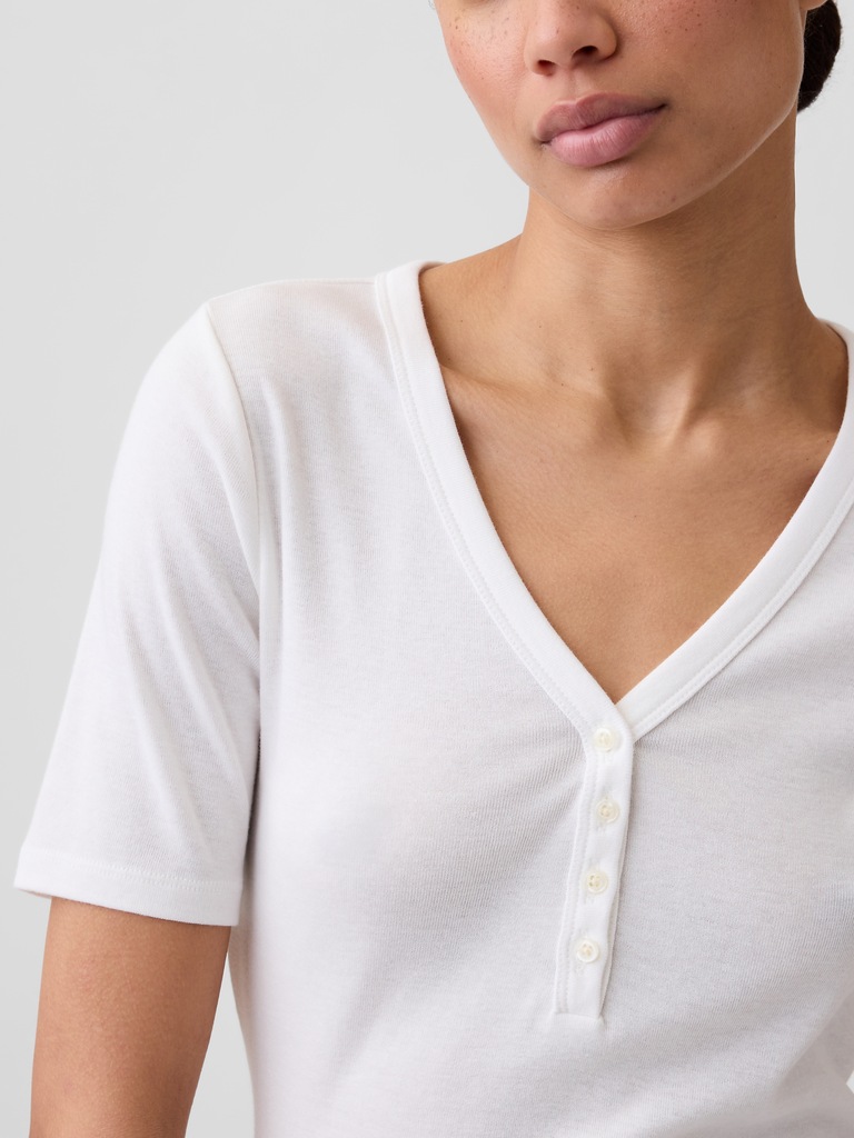 Modern Ribbed V-Neck Henley Top