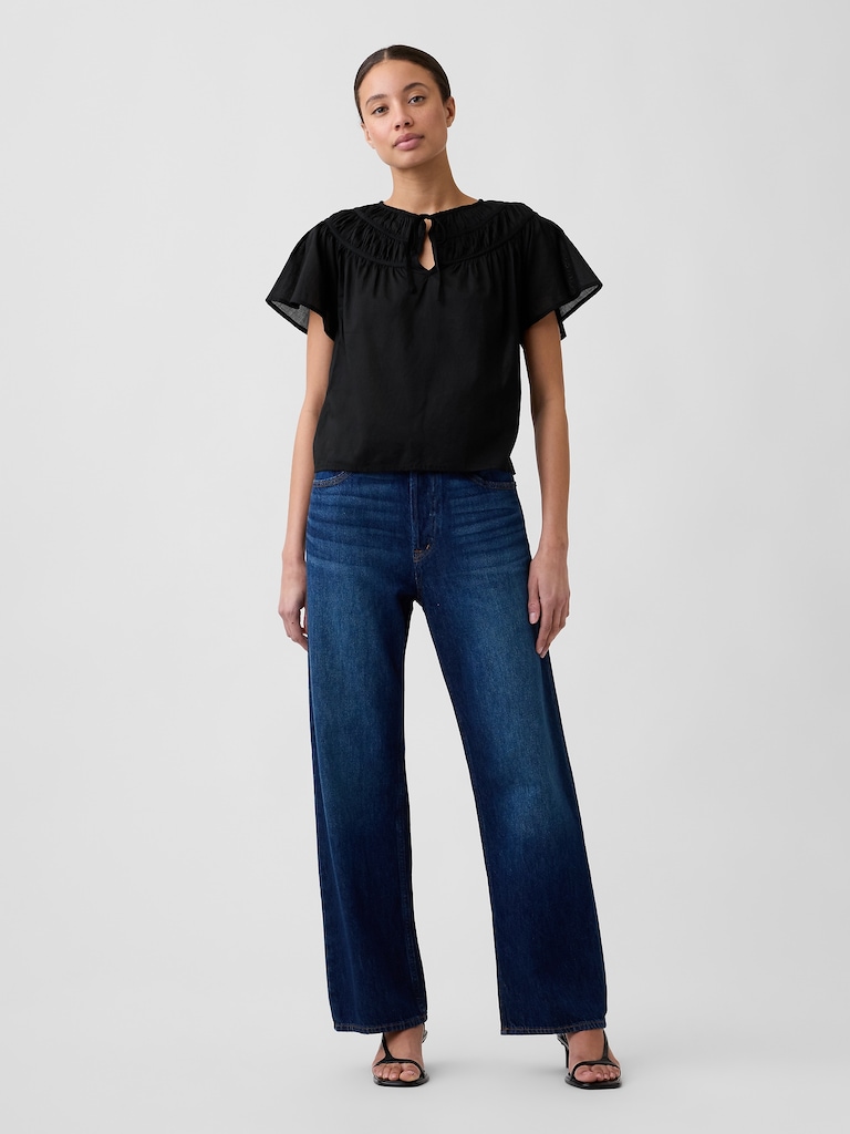 Splitneck Flutter Sleeve Top