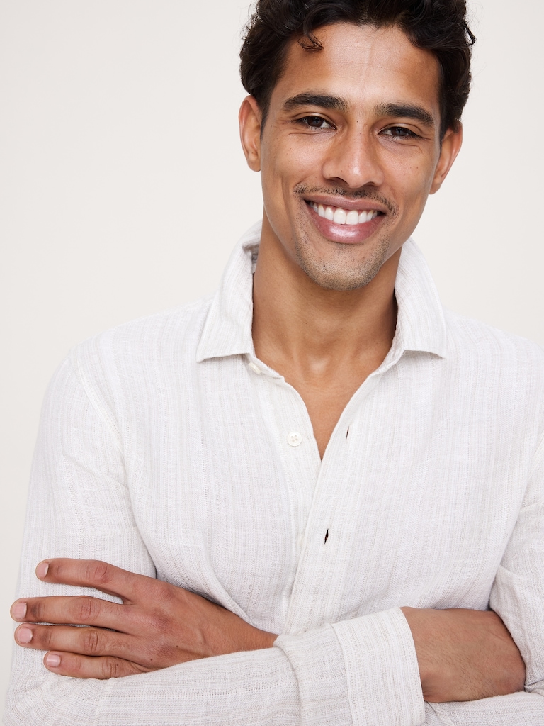 Standard-Fit Textured Linen-Cotton Shirt