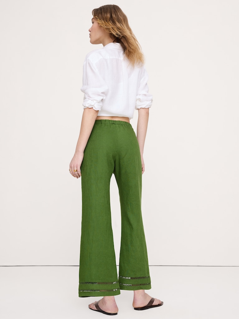 Mid-Rise Kick-Flare Linen Ankle Pant