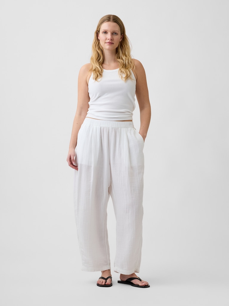 Mid Rise Pull-On Barrel Gauze Pants