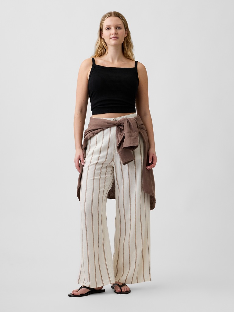High Rise Linen-Blend Wide-Leg Pants