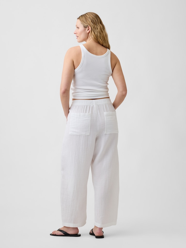 Mid Rise Pull-On Barrel Gauze Pants