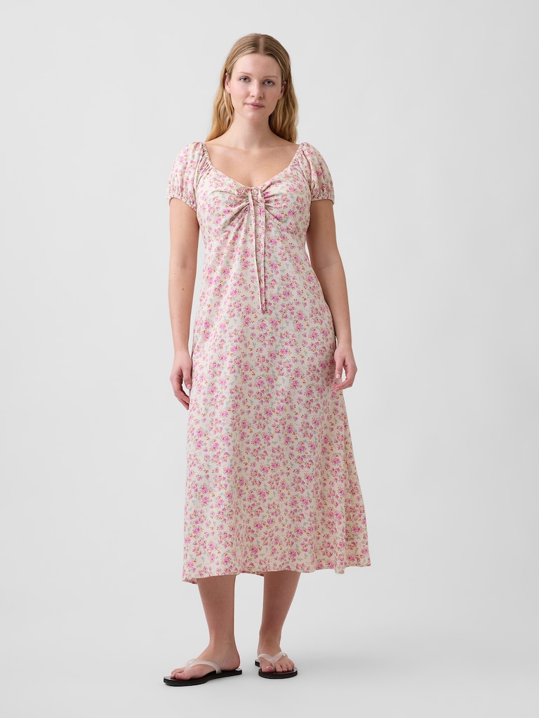 Print Puff Sleeve Midi Dress