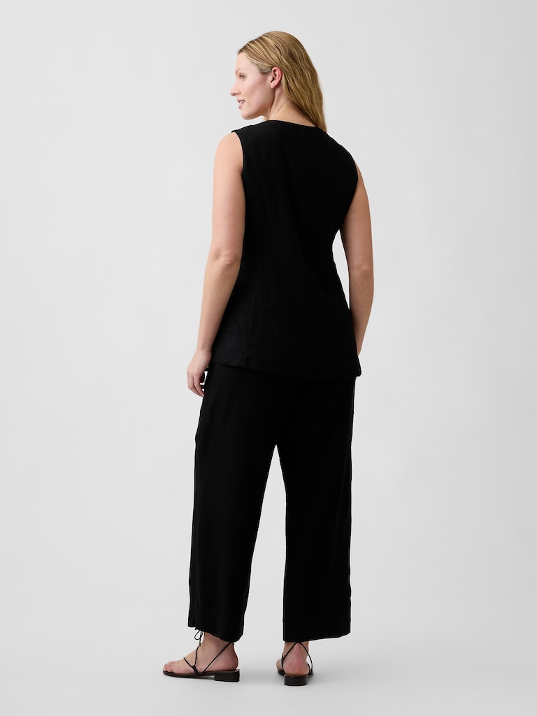 High Rise Linen-Blend Straight Crop Pants
