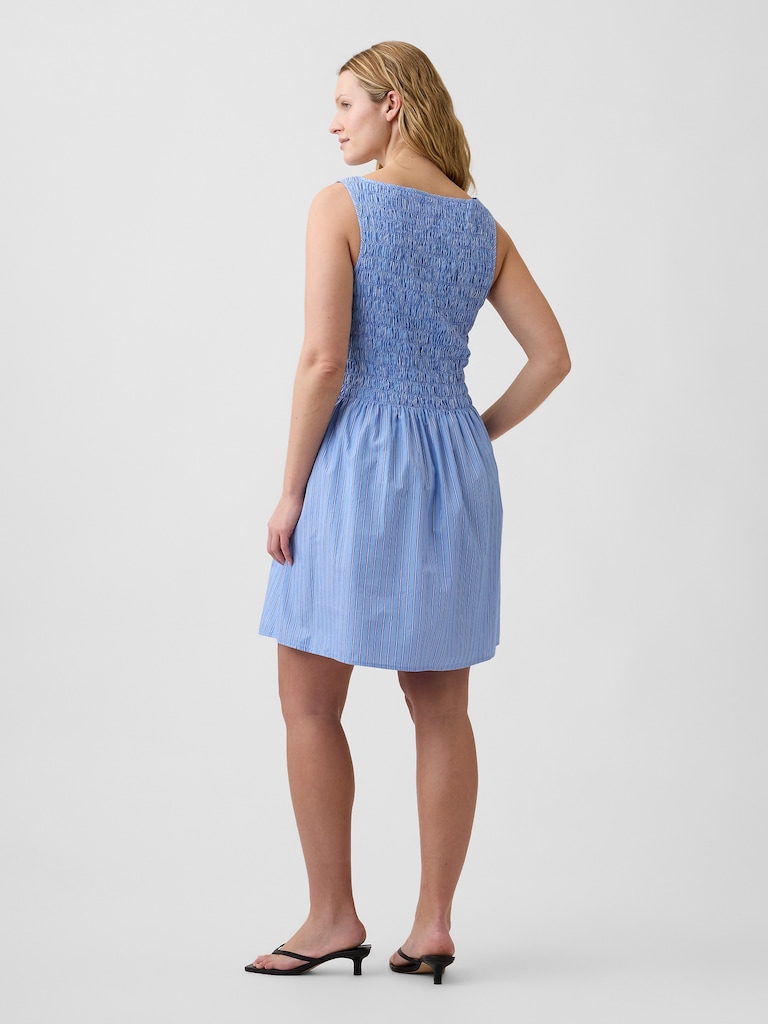 Smocked Boatneck Mini Dress