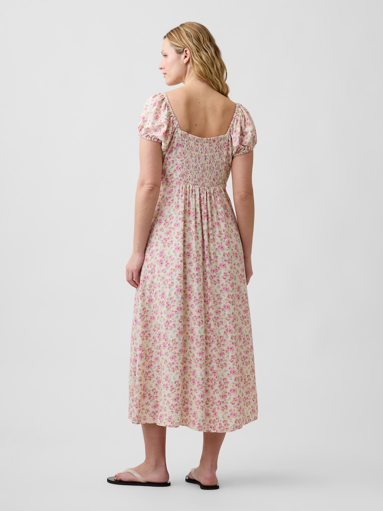 Print Puff Sleeve Midi Dress