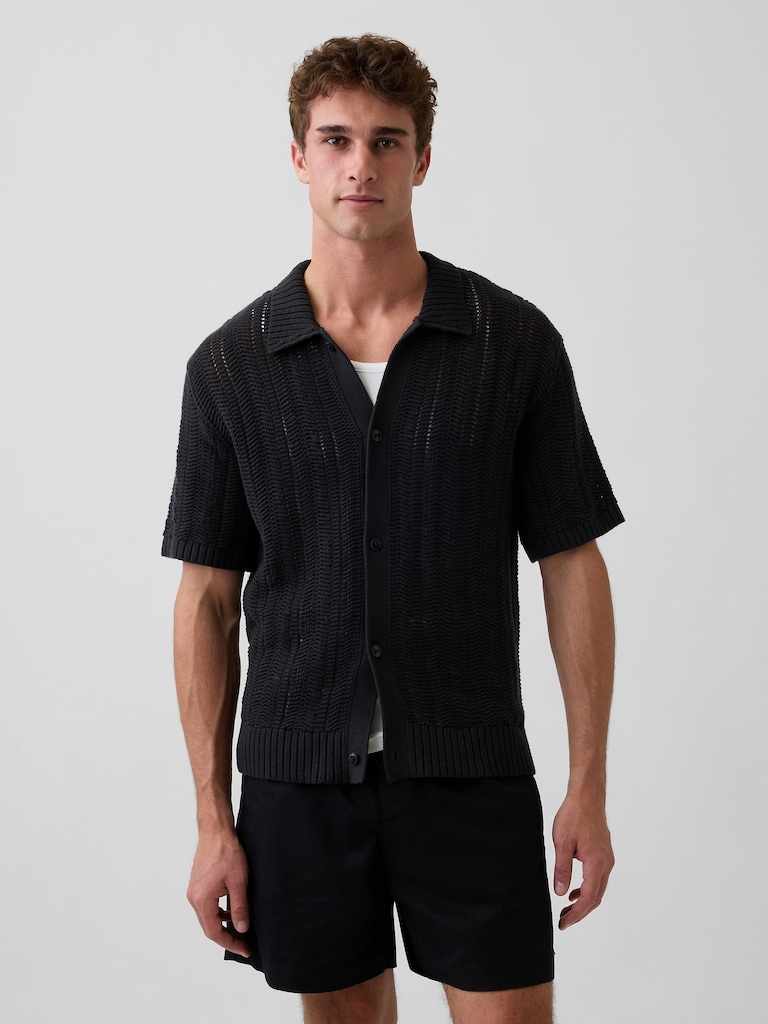 Herringbone Crochet Sweater Shirt