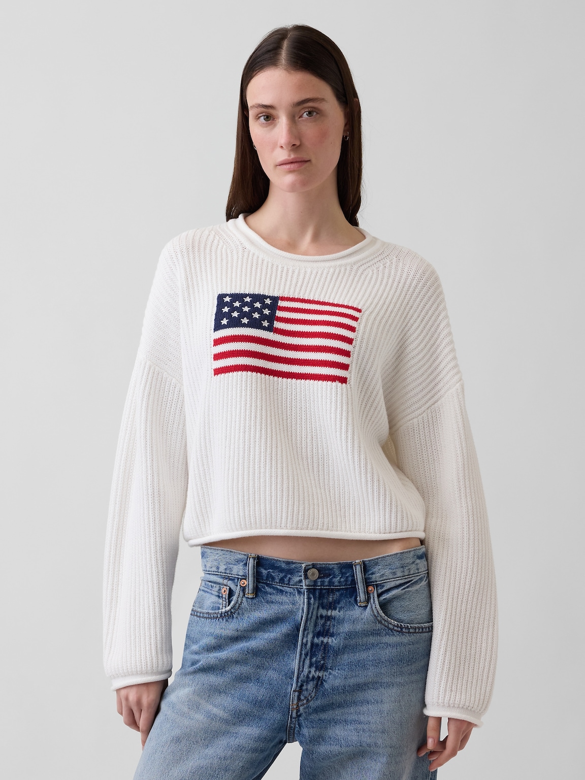 100% Cotton Oversized Americana Crop Sweater