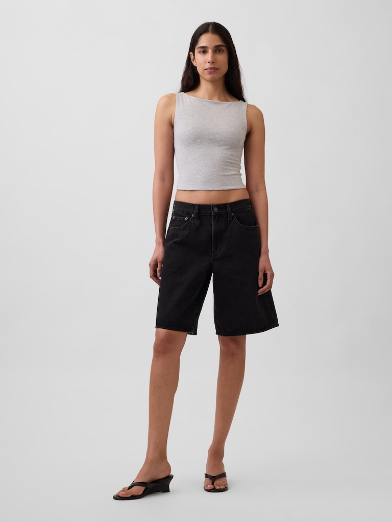 Camisole courte à col bateau en jersey moulant