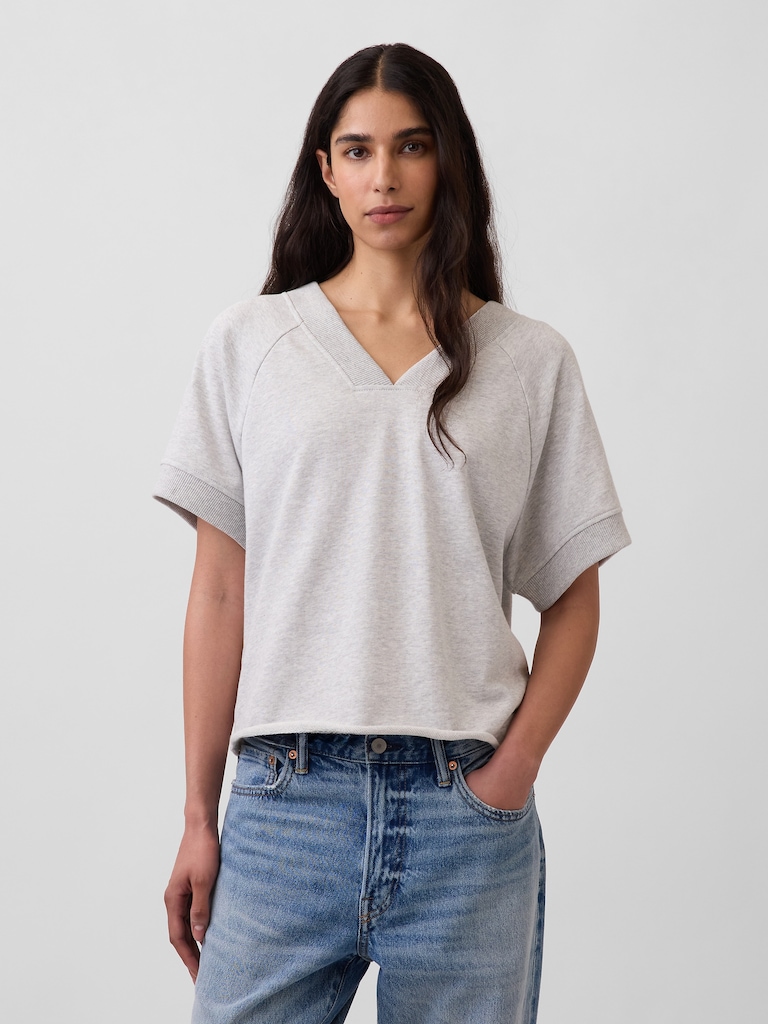 French Terry Oversized V-Neck Sweatshirt