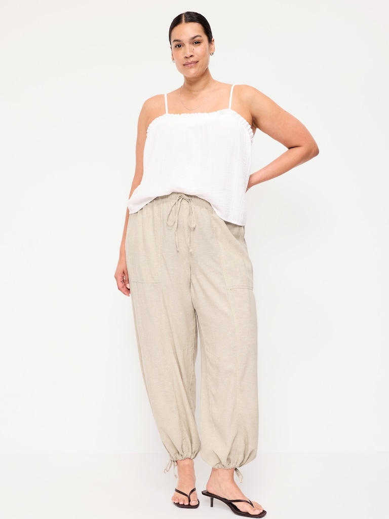 Mid-Rise Linen-Blend Utility Pants