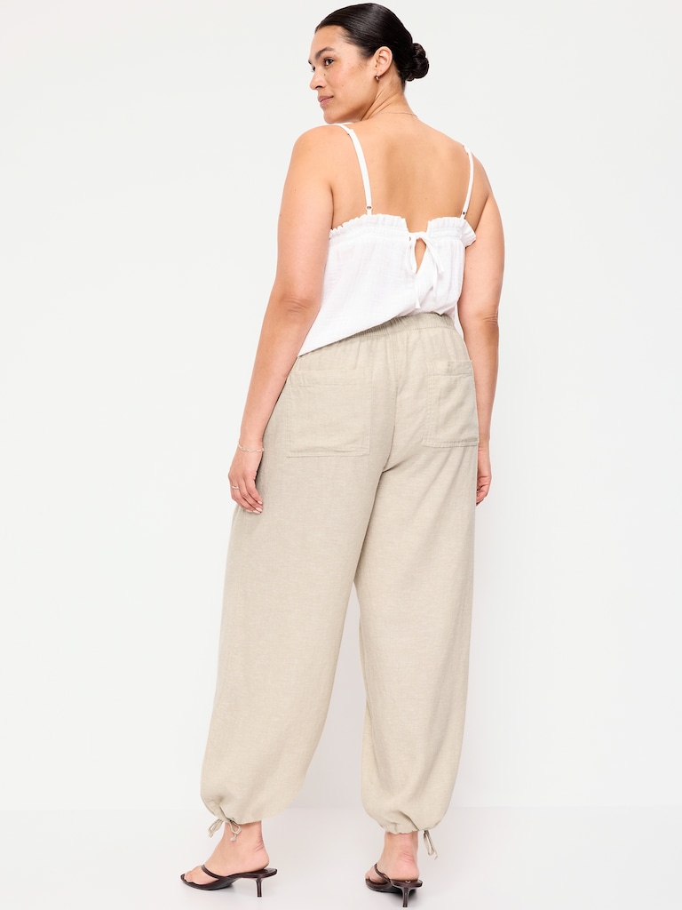 Mid-Rise Linen-Blend Utility Pants