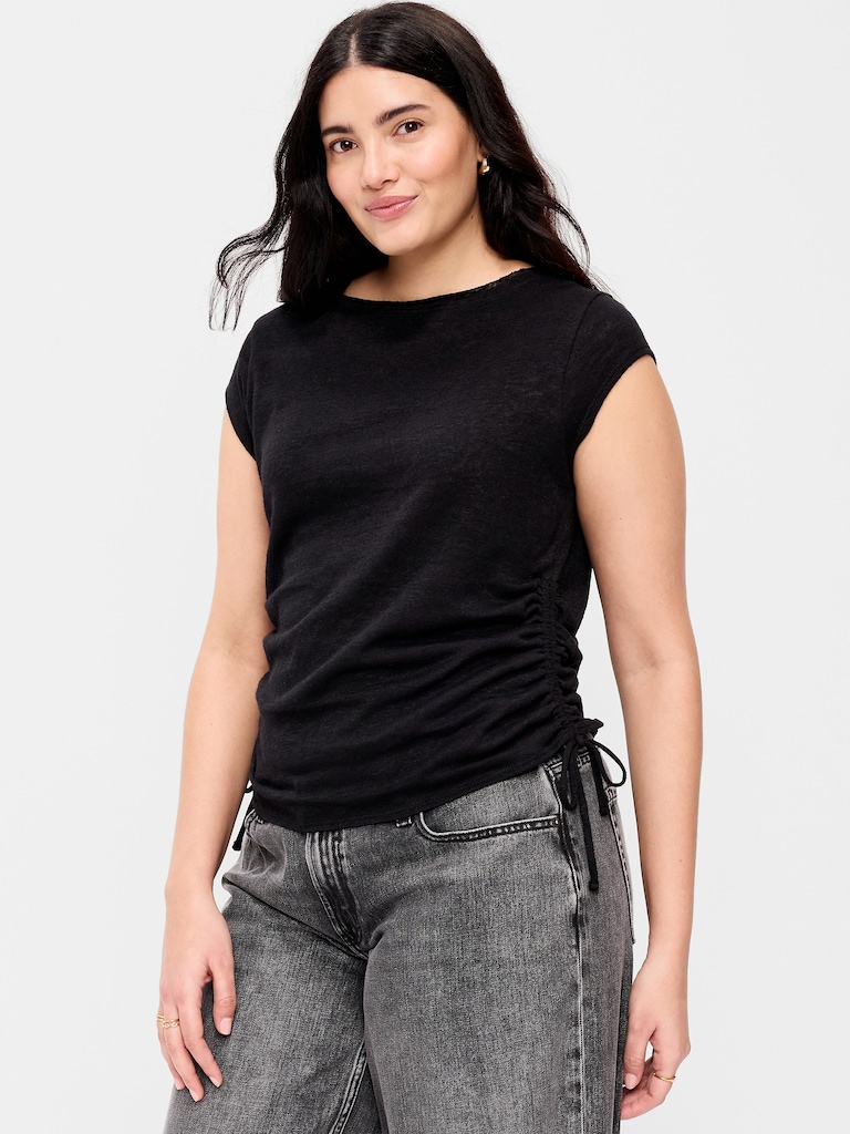 Cap-Sleeve Shirred Side Top
