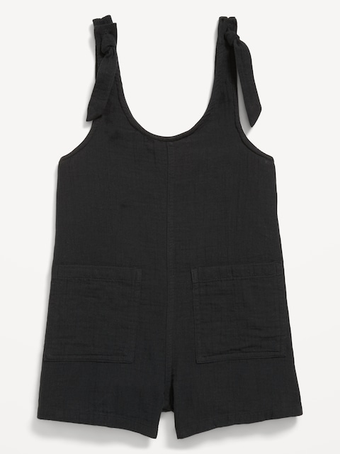 Sleeveless Tie-Strap Double-Weave Romper for Girls
