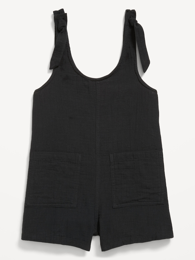Sleeveless Tie-Strap Double-Weave Romper for Girls