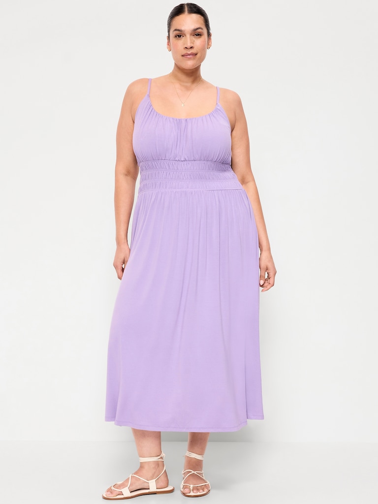 Fit & Flare Jersey Smocked-Waist Midi Dress