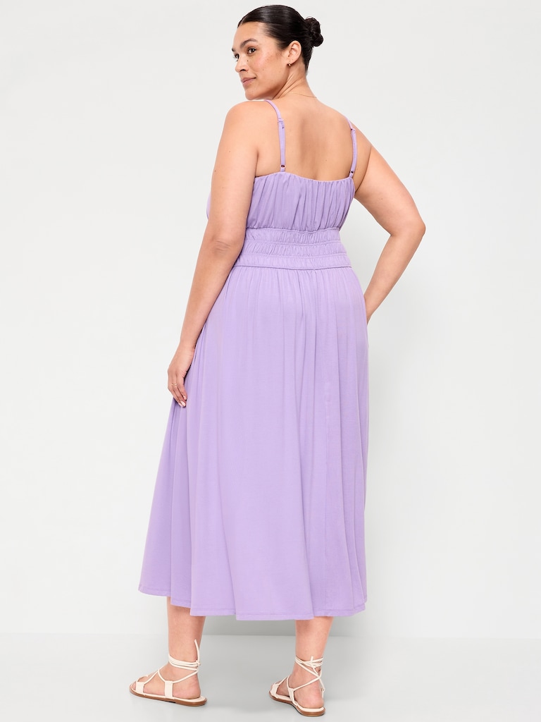 Fit & Flare Jersey Smocked-Waist Midi Dress