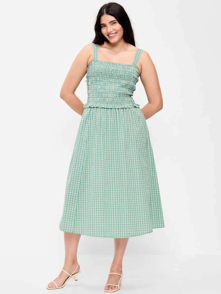 Fit & Flare Smocked-Bodice Midi Dress