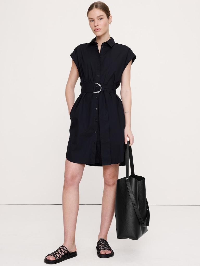 Cotton Poplin Belted Mini Shirt Dress