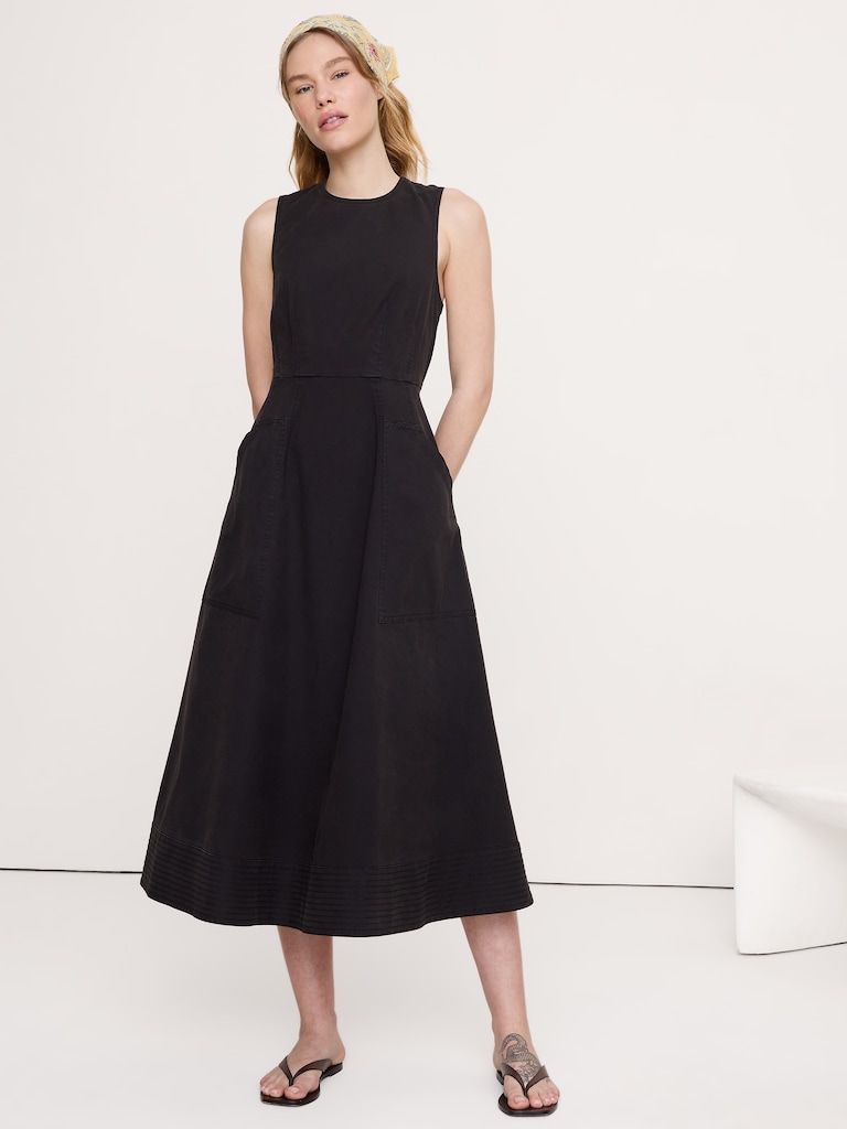 Cotton Canvas Utility Pocket Maxi Dress
