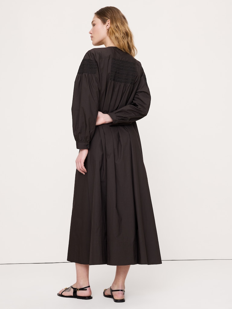 Smocked Cotton Poplin Maxi Dress