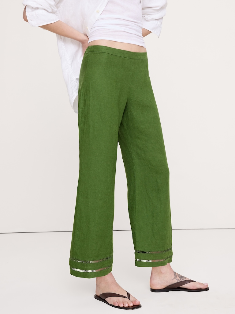 Mid-Rise Kick-Flare Linen Ankle Pant