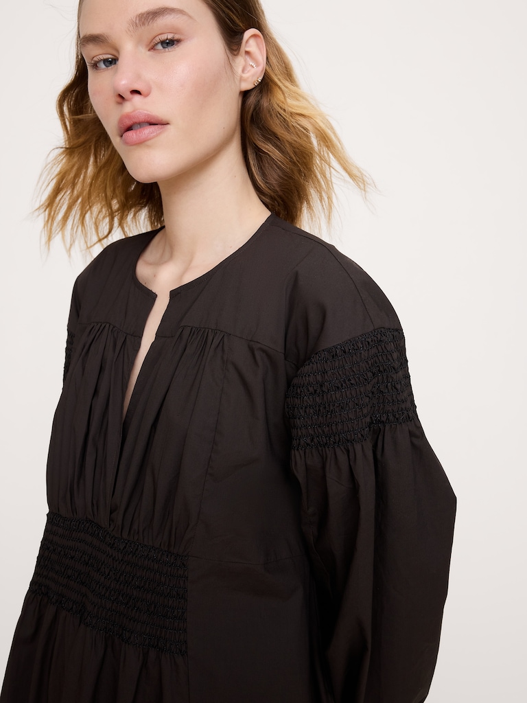 Smocked Cotton Poplin Maxi Dress